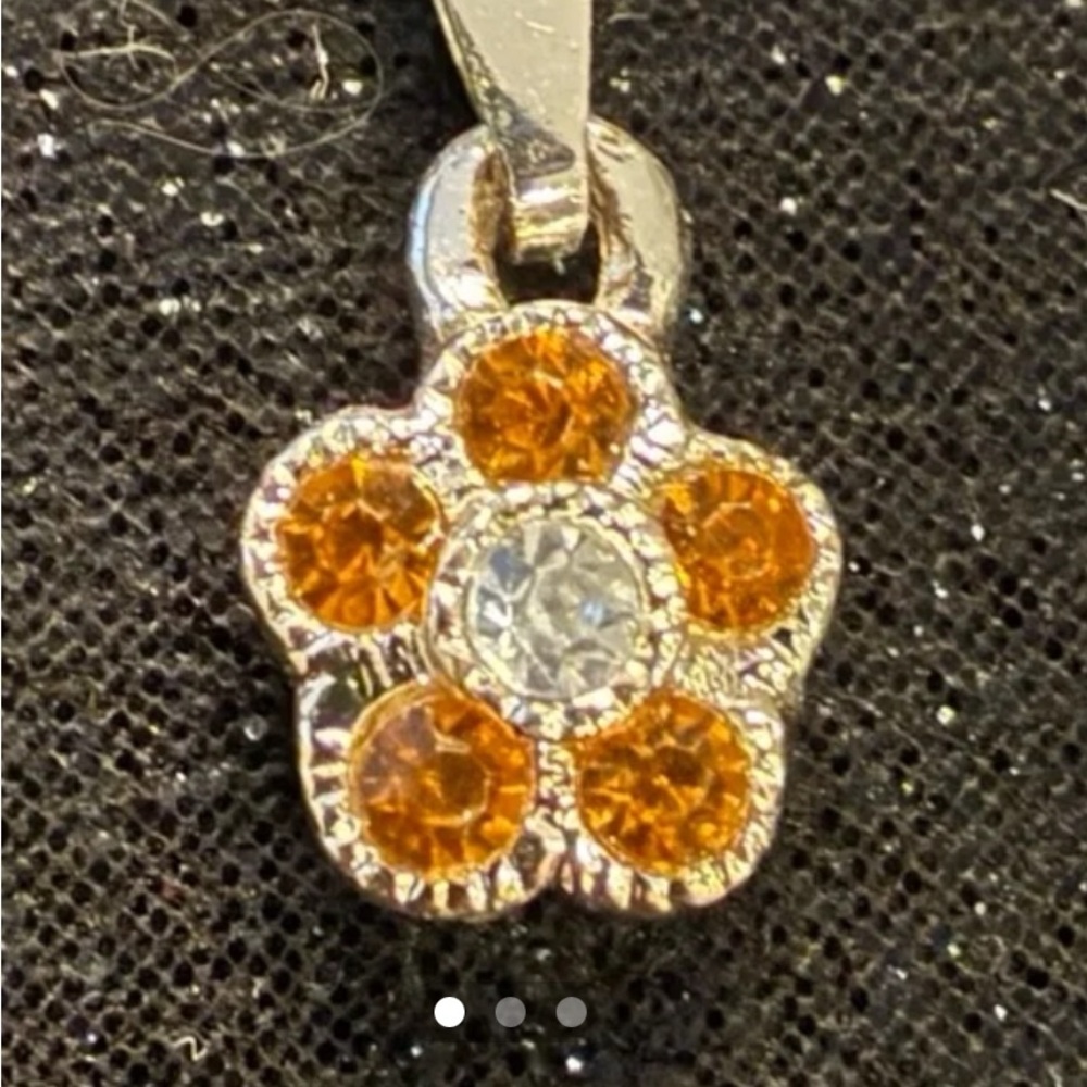 Petite Silver Tone Fashion November Birthstone (Citrine) Flower Pendant.